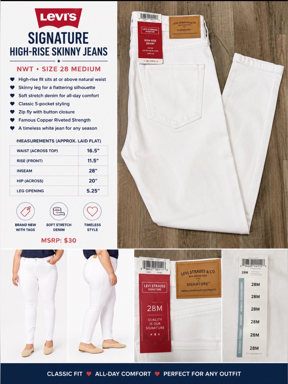 Levi Strauss Signature High-Rise Skinny Jeans – Women’s 28 Medium – White – NWT